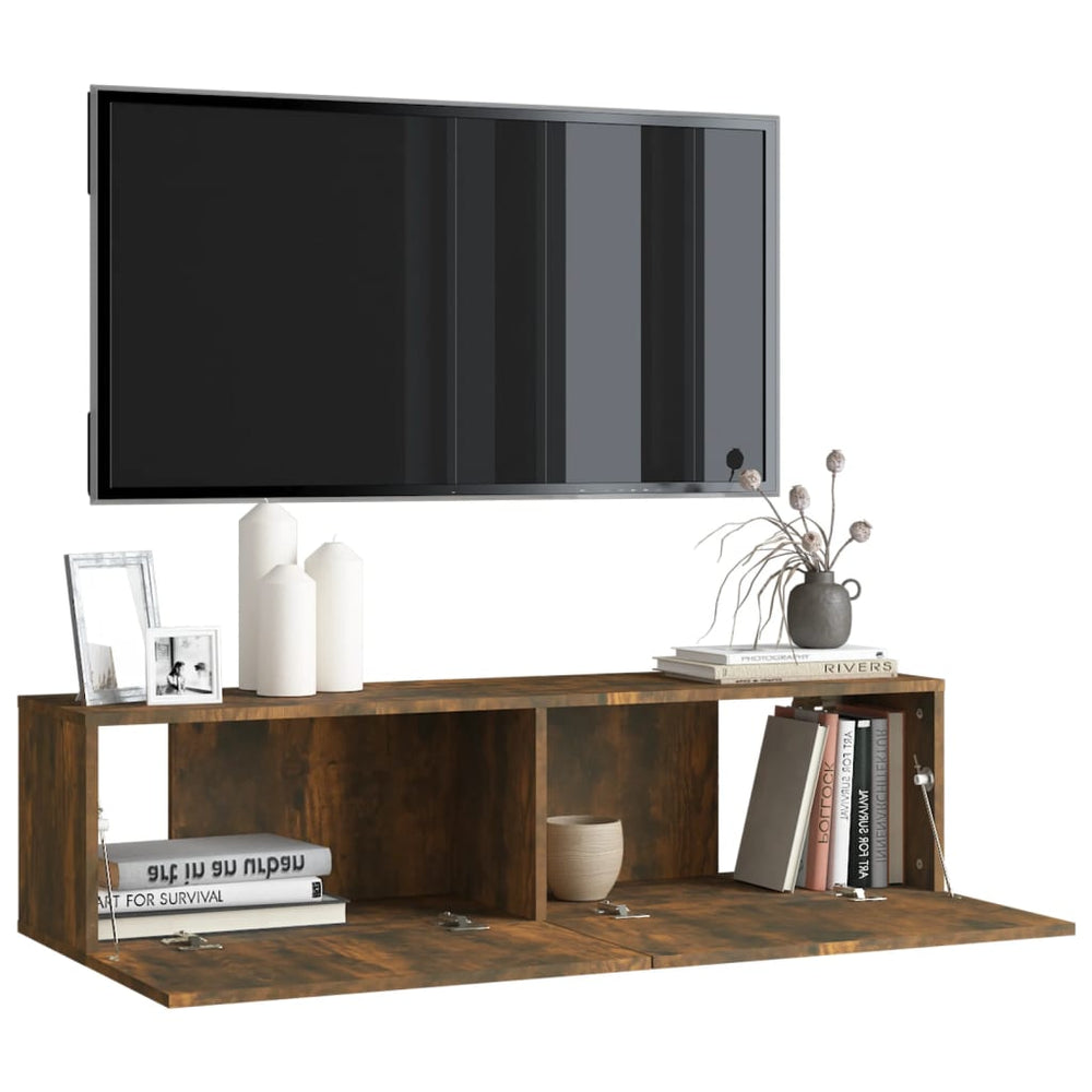 Tv-wandmeubel 120x30x30 cm bewerkt hout gerookt eikenkleurig MeubelReus
