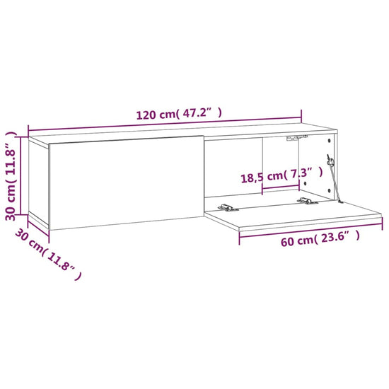 Tv-wandmeubel 120x30x30 cm bewerkt hout grijs sonoma eiken MeubelReus