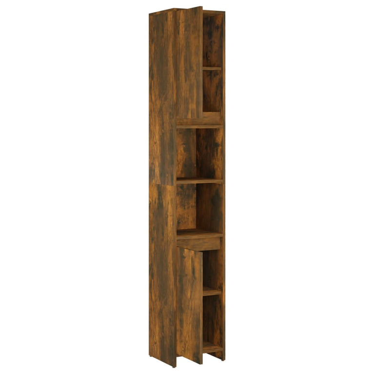 Badkamerkast 30x30x183,5 cm bewerkt hout gerookt eikenkleurig MeubelReus