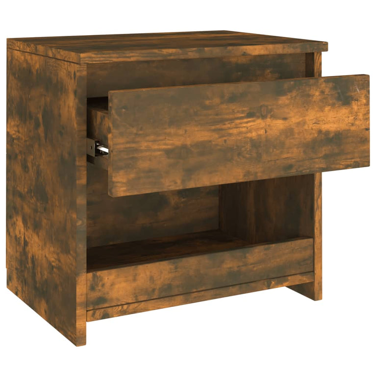 Nachtkastje 40x30x39 cm bewerkt hout gerookt eikenkleurig MeubelReus