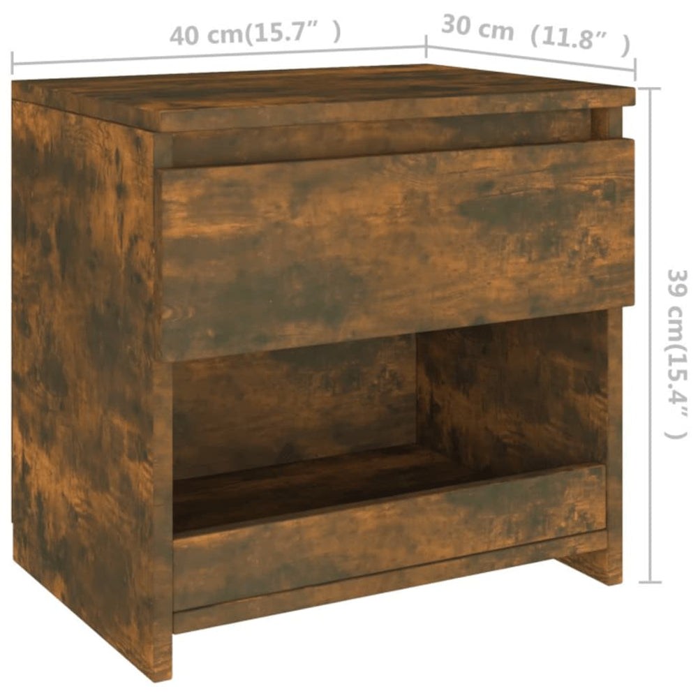 Nachtkastje 40x30x39 cm bewerkt hout gerookt eikenkleurig MeubelReus