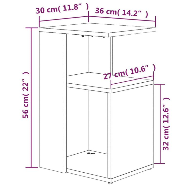 Bijzettafel 36x30x56 cm bewerkt hout gerookt eikenkleurig