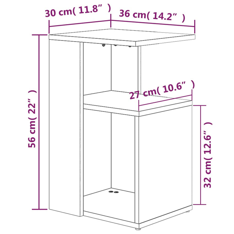Bijzettafel 36x30x56 cm bewerkt hout grijs sonoma eikenkleurig
