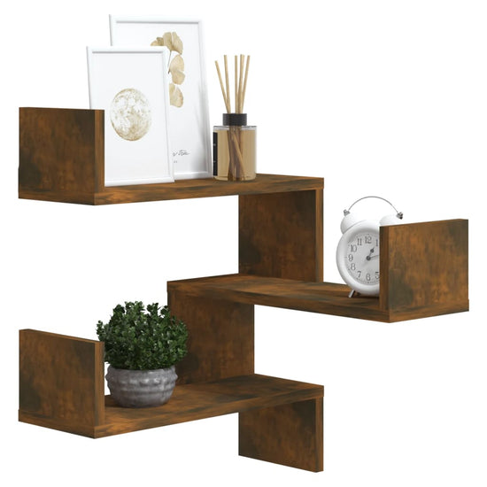 Hoekwandschap 40x40x50 cm bewerkt hout gerookt eikenkleurig MeubelReus