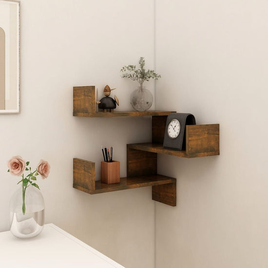 Hoekwandschap 40x40x50 cm bewerkt hout gerookt eikenkleurig MeubelReus