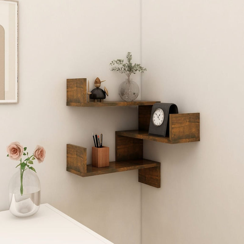 Hoekwandschap 40x40x50 cm bewerkt hout gerookt eikenkleurig MeubelReus