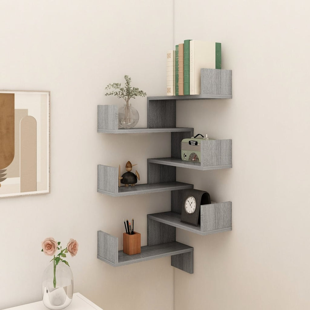 Hoekwandschappen 2 st 40x40x50 cm bewerkt hout grijs sonoma MeubelReus
