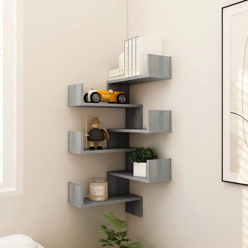 Hoekwandschappen 2 st 40x40x50 cm bewerkt hout grijs sonoma MeubelReus