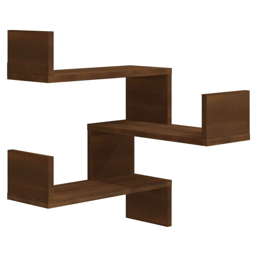 Hoekwandschappen 2 st 40x40x50 cm bewerkt hout bruin eikenkleur MeubelReus