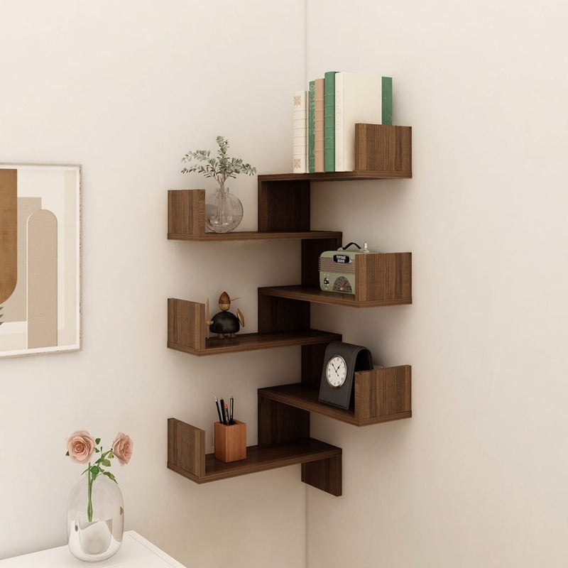 Hoekwandschappen 2 st 40x40x50 cm bewerkt hout bruin eikenkleur MeubelReus