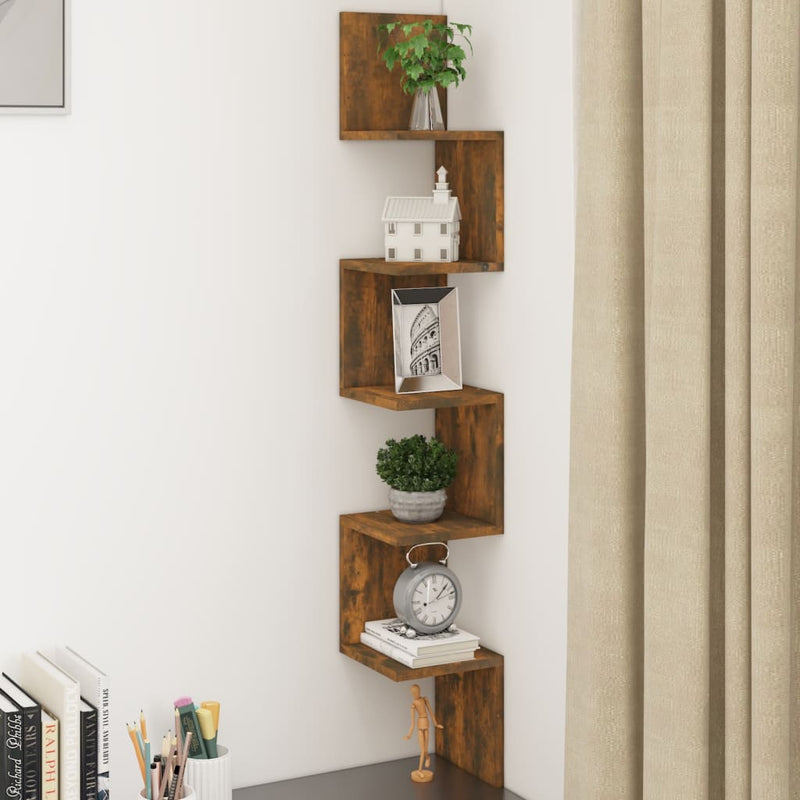 Hoekwandschap 20x20x127,5 cm bewerkt hout gerookt eikenkleurig MeubelReus