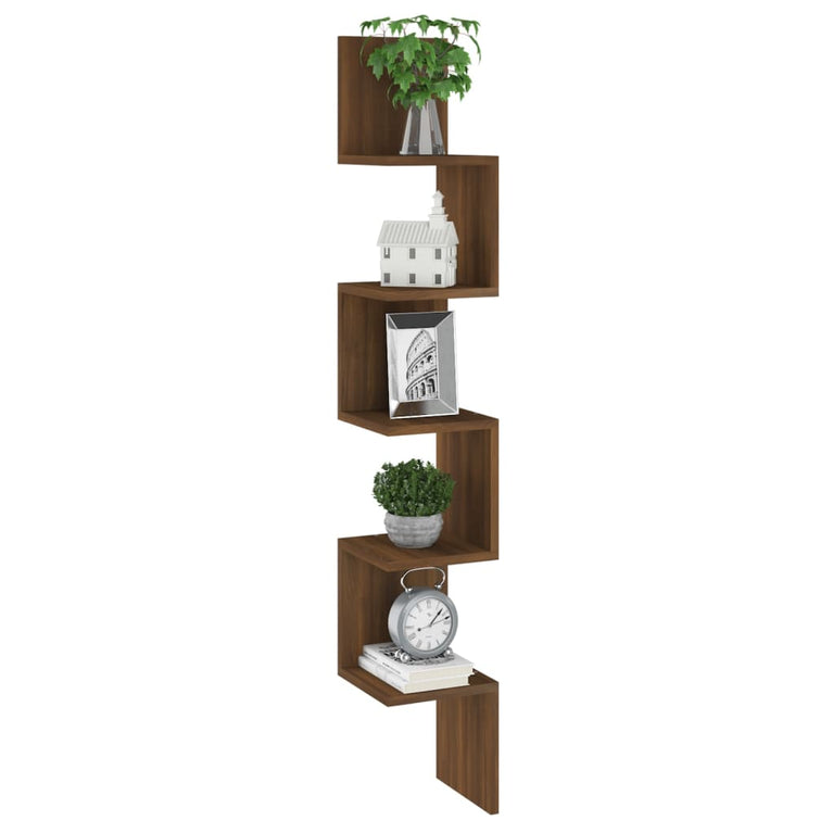 Hoekwandschap 20x20x127,5 cm bewerkt hout bruin eikenkleur MeubelReus