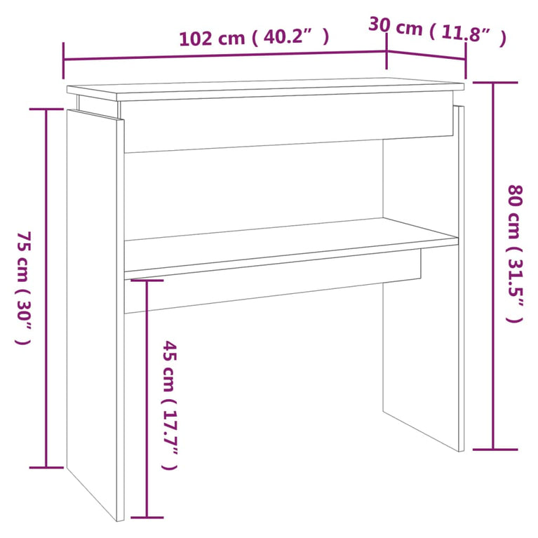 Wandtafel 102x30x80 cm bewerkt hout gerookt eikenkleurig MeubelReus