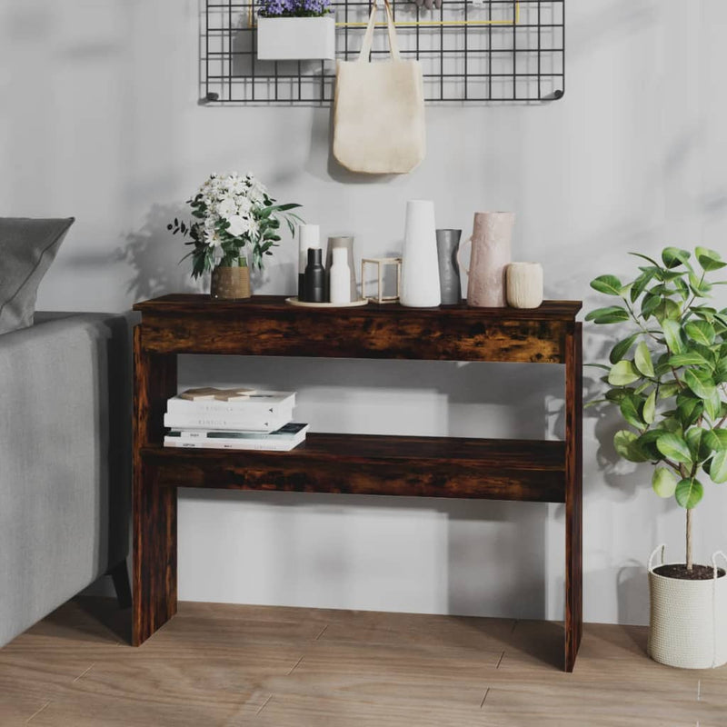 Wandtafel 102x30x80 cm bewerkt hout gerookt eikenkleurig MeubelReus
