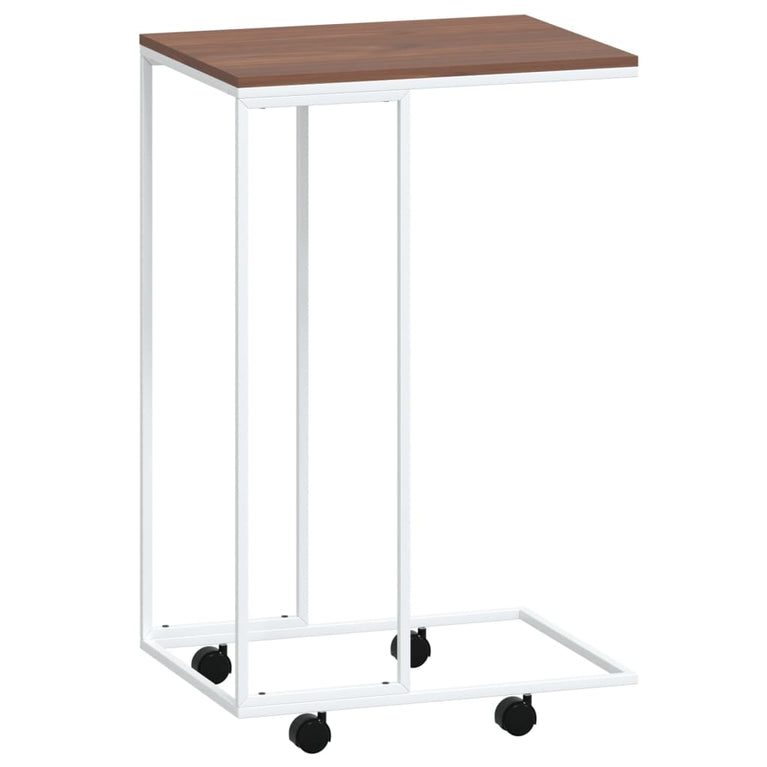 Bijzettafel met wieltjes 40x30x63,5 bewerkt hout wit en bruin MeubelReus