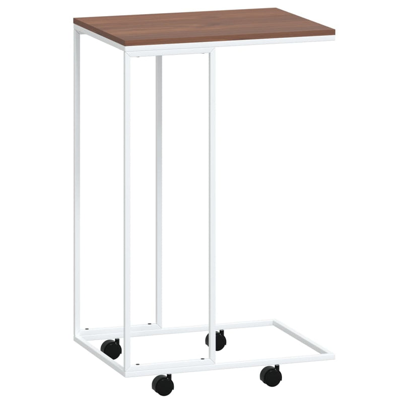 Bijzettafel met wieltjes 40x30x63,5 bewerkt hout wit en bruin MeubelReus