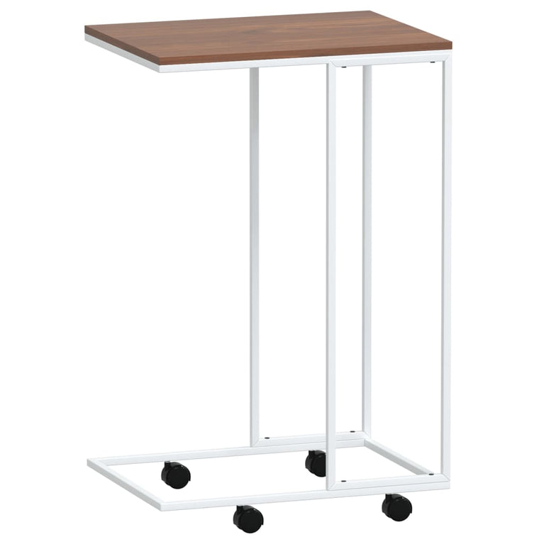 Bijzettafel met wieltjes 40x30x63,5 bewerkt hout wit en bruin MeubelReus