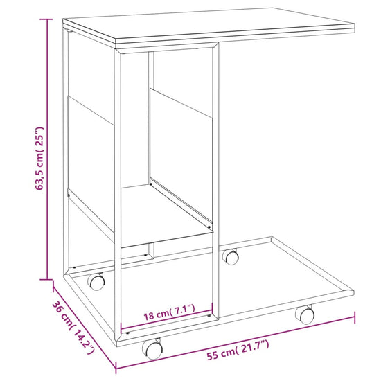 Bijzettafel met wieltjes 55x36x63,5 cm bewerkt hout zwart MeubelReus