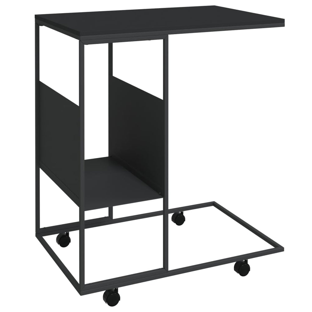 Bijzettafel met wieltjes 55x36x63,5 bewerkt hout zwart MeubelReus