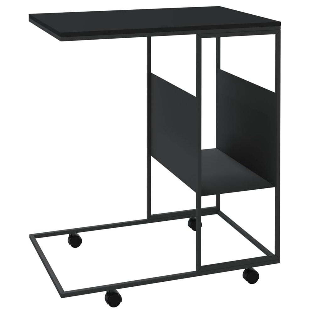 Bijzettafel met wieltjes 55x36x63,5 bewerkt hout zwart MeubelReus