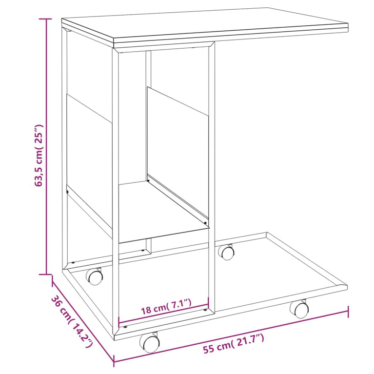 Bijzettafel met wieltjes 55x36x63,5 bewerkt hout zwart MeubelReus
