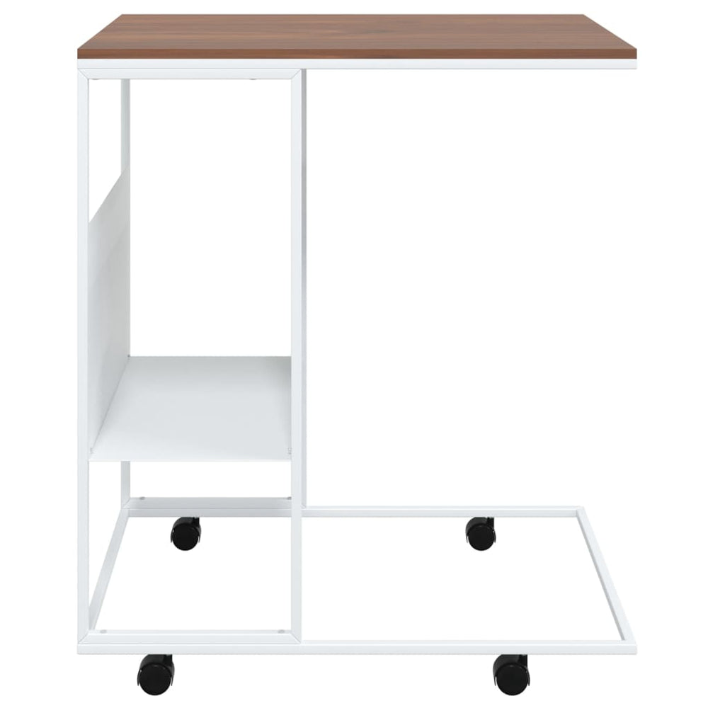 Bijzettafel met wieltjes 55x36x63,5 cm bewerkt hout wit MeubelReus
