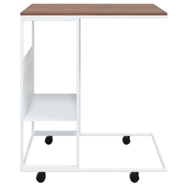 Bijzettafel met wieltjes 55x36x63,5 cm bewerkt hout wit MeubelReus