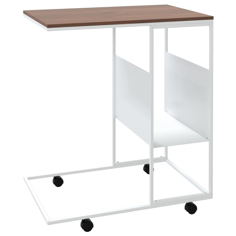 Bijzettafel met wieltjes 55x36x63,5 cm bewerkt hout wit MeubelReus