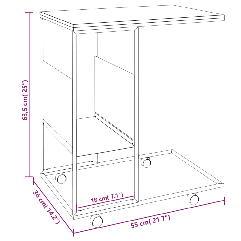 Bijzettafel met wieltjes 55x36x63,5 cm bewerkt hout wit MeubelReus