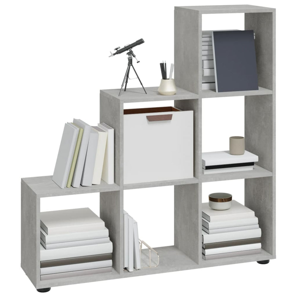 Boekenkast trapvormig 107 cm bewerkt hout betongrijs MeubelReus