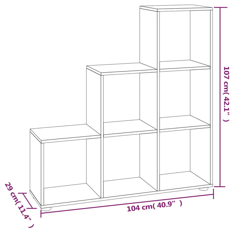 Boekenkast trapvormig 107 cm bewerkt hout betongrijs MeubelReus