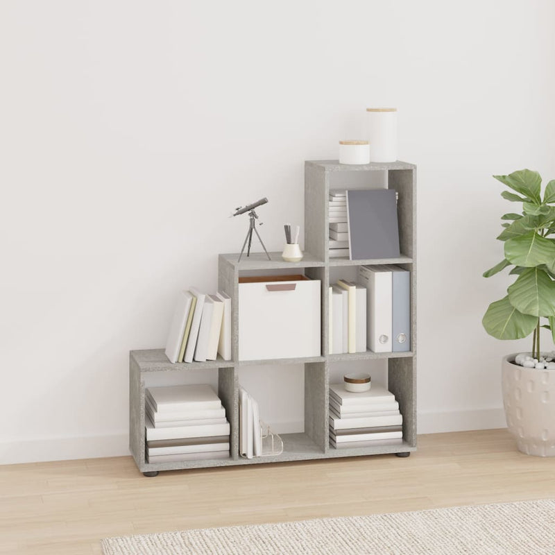 Boekenkast trapvormig 107 cm bewerkt hout betongrijs MeubelReus