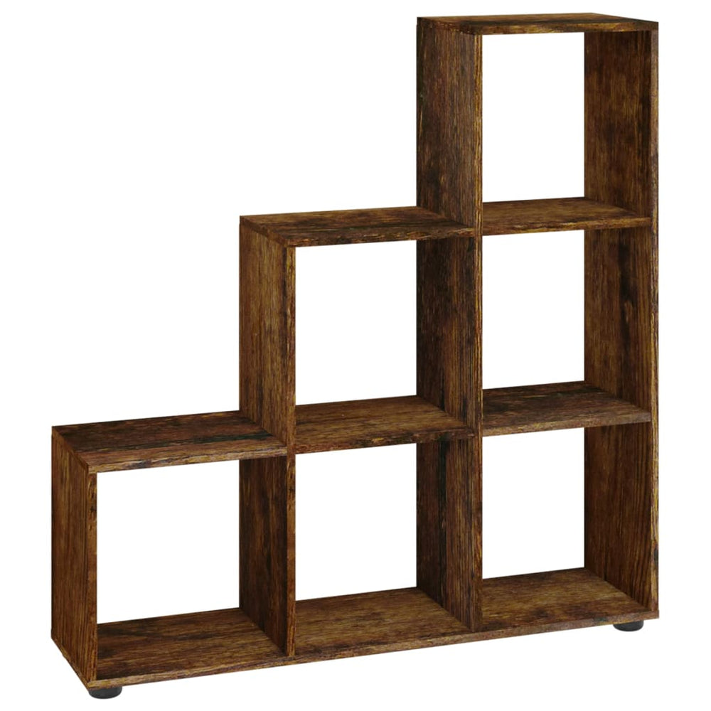 Boekenkast trapvormig 107 cm bewerkt hout gerookt eikenkleurig MeubelReus