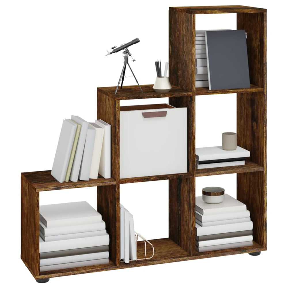 Boekenkast trapvormig 107 cm bewerkt hout gerookt eikenkleurig MeubelReus