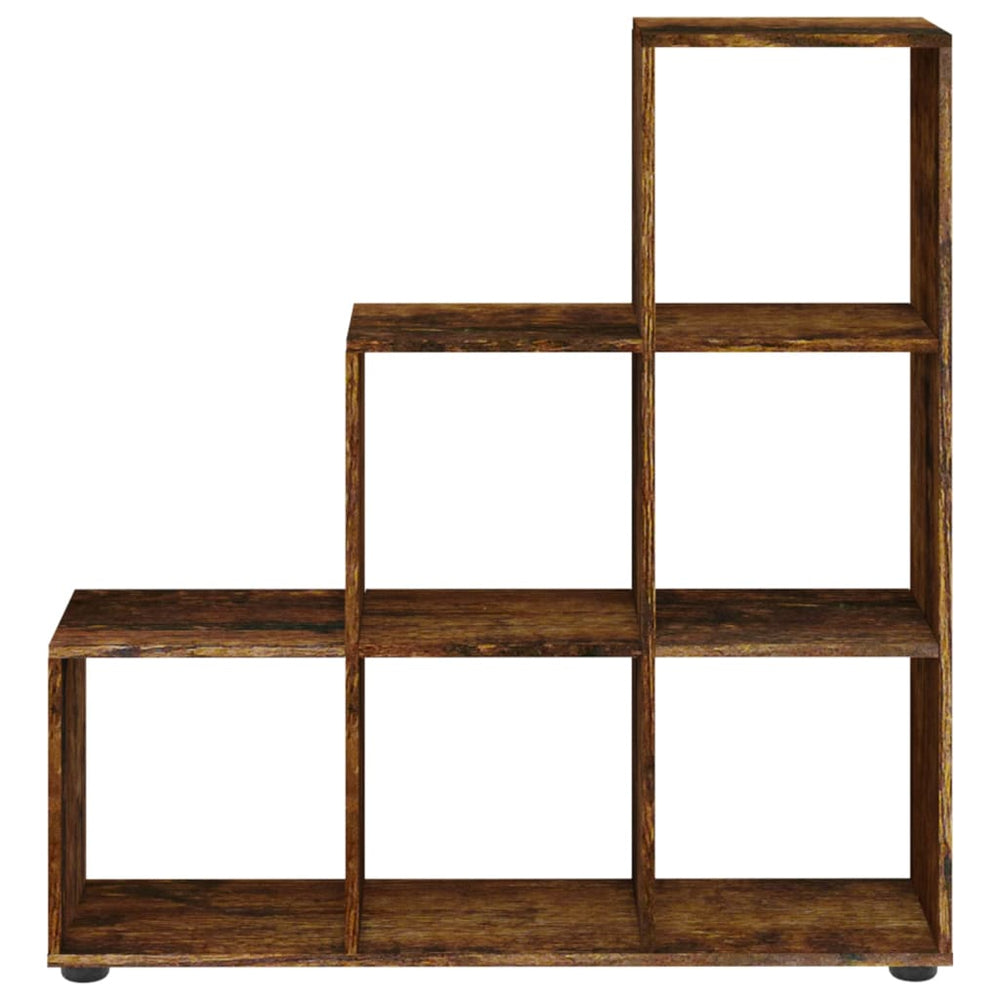 Boekenkast trapvormig 107 cm bewerkt hout gerookt eikenkleurig MeubelReus
