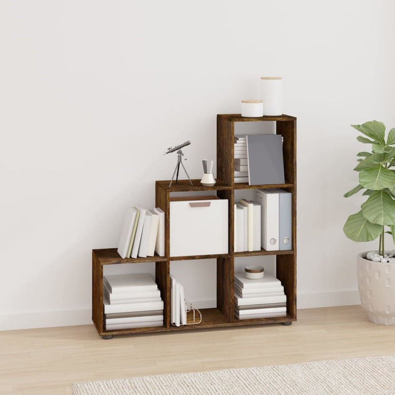 Boekenkast trapvormig 107 cm bewerkt hout gerookt eikenkleurig MeubelReus