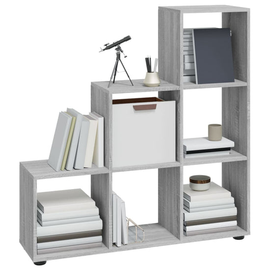 Boekenkast trapvormig 107 cm bewerkt hout grijs sonoma eiken MeubelReus