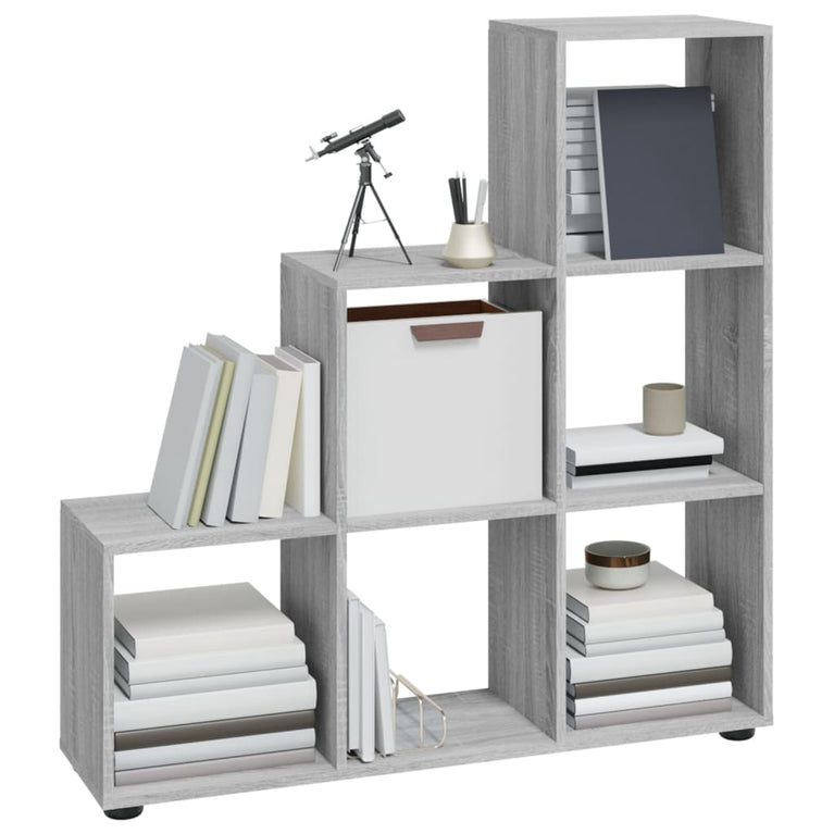 Boekenkast trapvormig 107 cm bewerkt hout grijs sonoma eiken MeubelReus