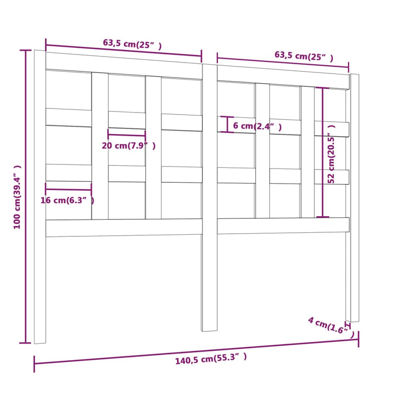 Hoofdbord 140,5x4x100 cm massief grenenhout