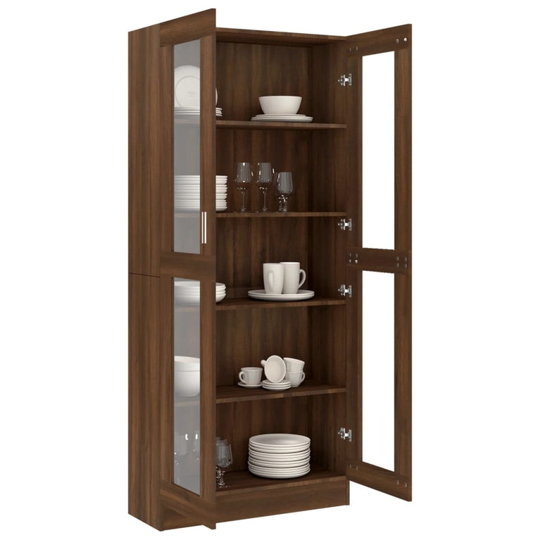 Vitrinekast 82,5x30,5x185,5 cm bewerkt hout bruineikenkleurig MeubelReus