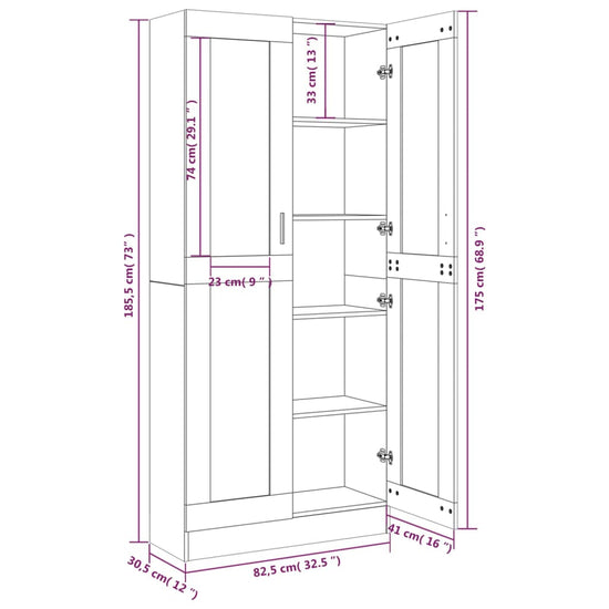 Vitrinekast 82,5x30,5x185,5 cm bewerkt hout bruineikenkleurig MeubelReus