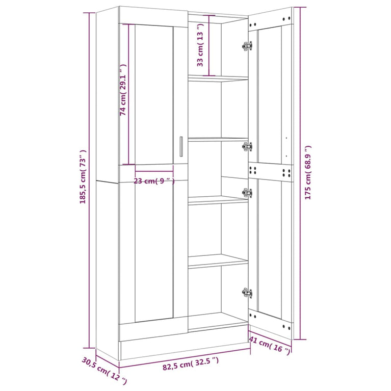 Vitrinekast 82,5x30,5x185,5 cm bewerkt hout bruineikenkleurig MeubelReus