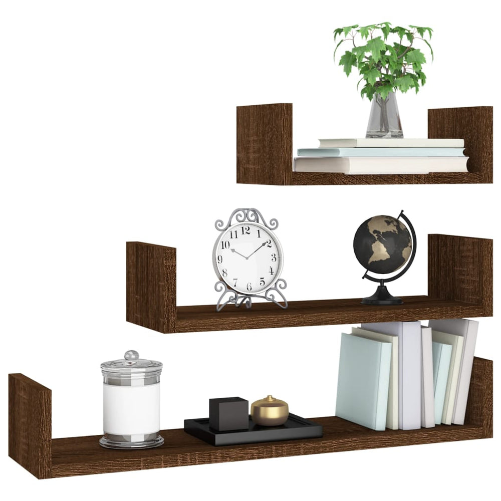 Wandschappen 3 st bewerkt hout bruineikenkleurig MeubelReus