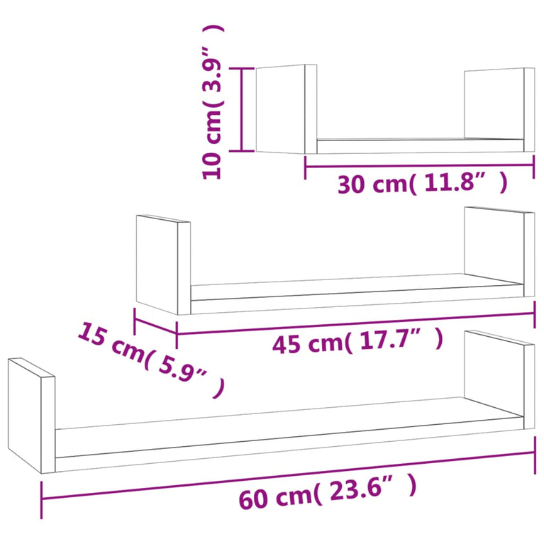 Wandschappen 3 st bewerkt hout bruineikenkleurig MeubelReus