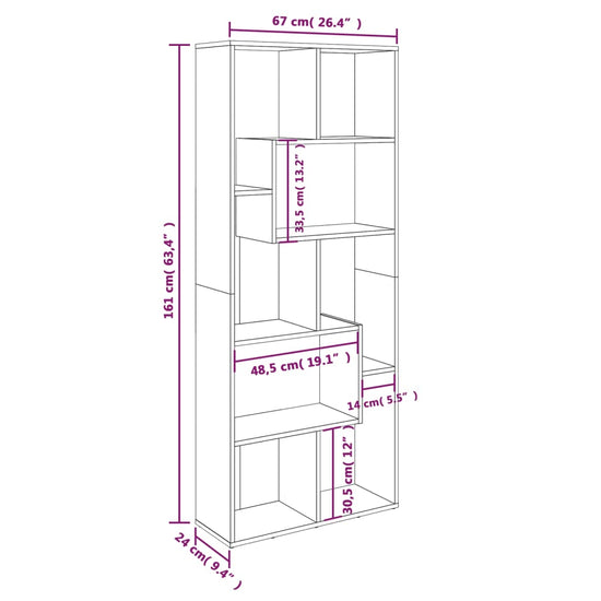 Boekenkast 67x24x161 cm bewerkt hout gerookt eikenkleurig MeubelReus