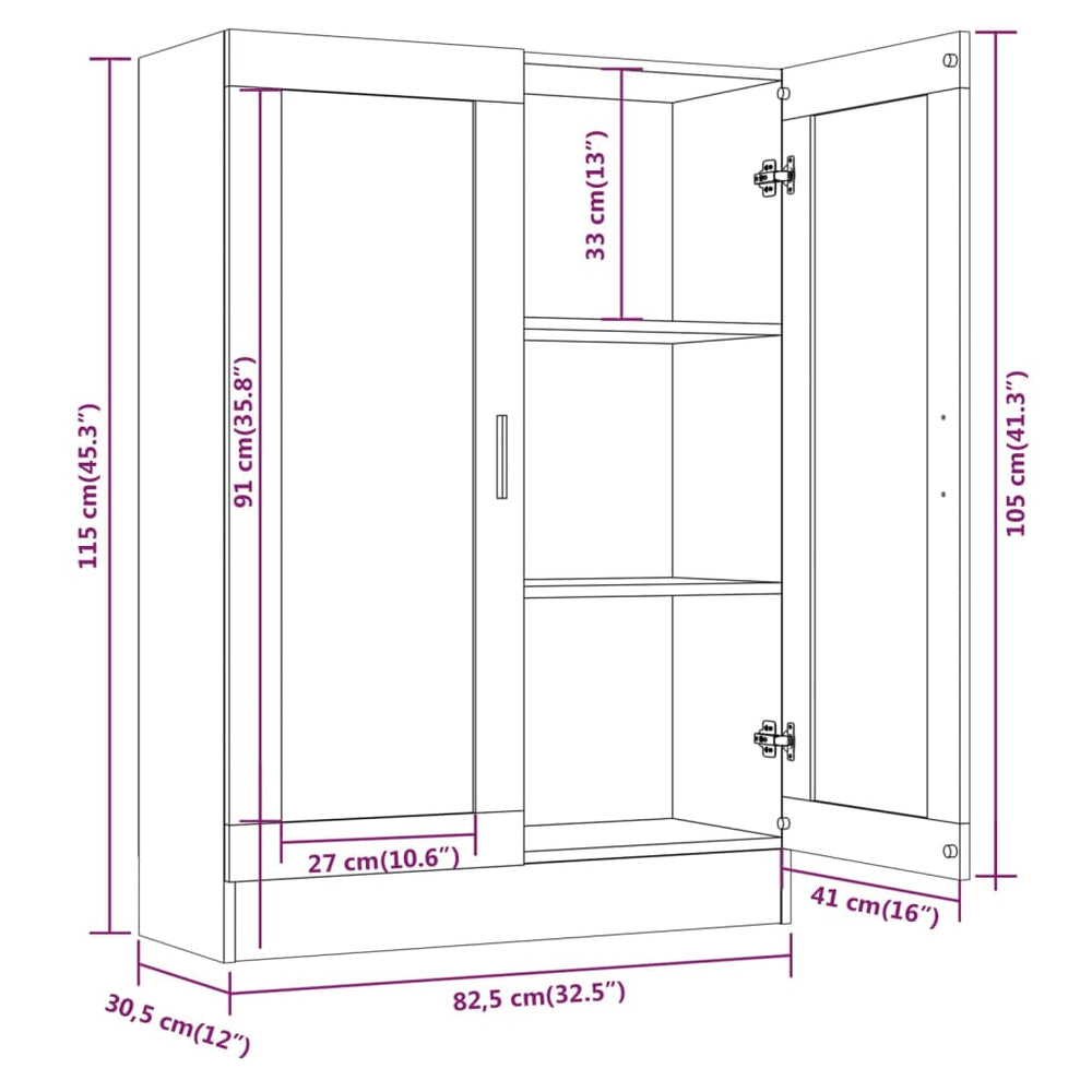 Vitrinekast 82,5x30,5x115 cm bewerkt hout gerookt eikenkleurig MeubelReus