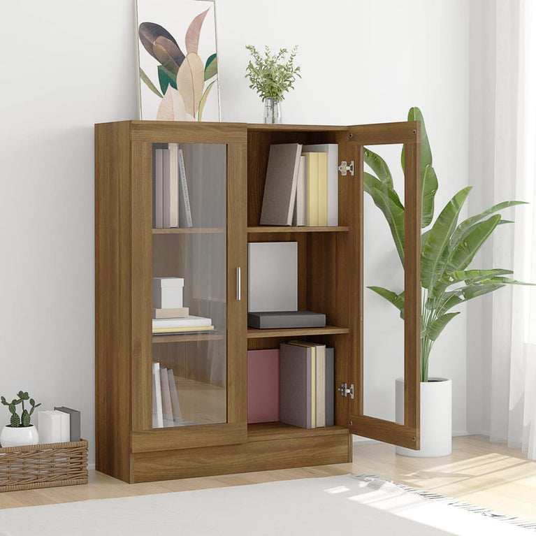 Vitrinekast 82,5x30,5x115 cm bewerkt hout bruineikenkleurig