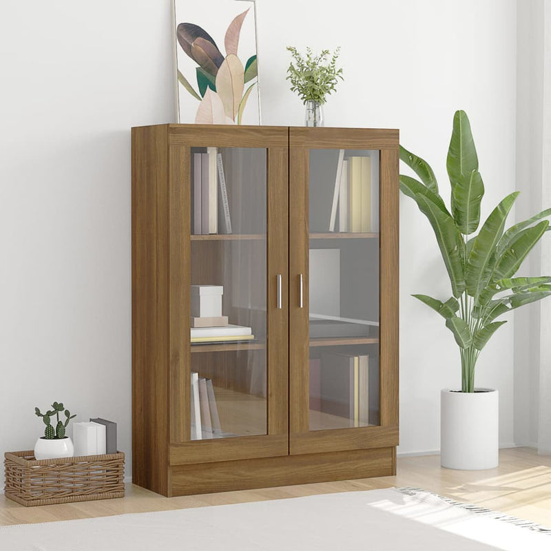 Vitrinekast 82,5x30,5x115 cm bewerkt hout bruineikenkleurig