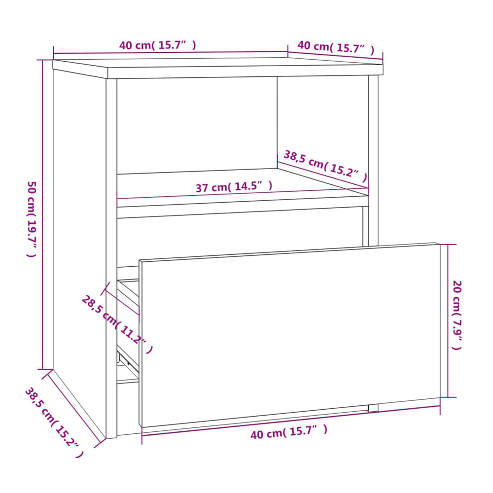 Nachtkastjes 2 st 40x40x50 cm bewerkt hout gerookt eikenkleurig MeubelReus