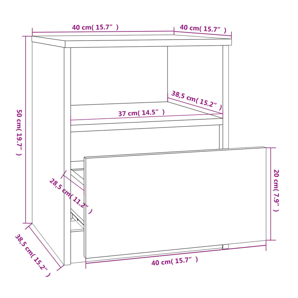 Nachtkastjes 2 st 40x40x50 cm bewerkt hout grijs sonoma eiken MeubelReus